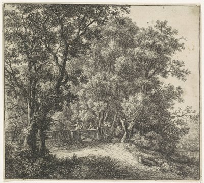 Kaksi hahmoa aidan vieressä Forest Views, sarja A (sarjan nimi) tekijältä Anthonie Waterloo