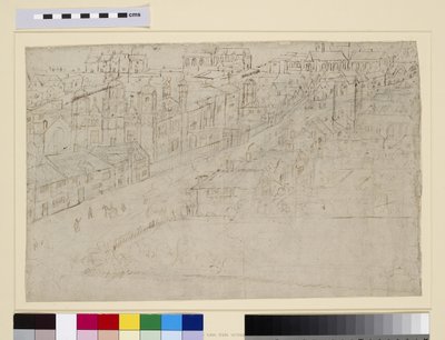 Borough High Street St. Mary Overyn kanssa, elokuvasta The Panorama of London, n. 1544 (kynä ja muste ja kynä paperilla) tekijältä Anthonis van den Wyngaerde