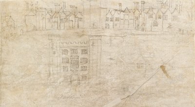 Rakennukset Oatlands Palacen etelärintamalla, 1550-luku tekijältä Anthonis van den Wyngaerde