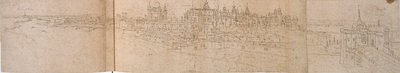 Hampton Courtin palatsi joelta, n. 1550-1560 tekijältä Anthonis van den Wyngaerde