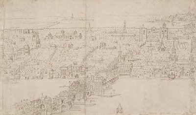 Lontoon panoraama Southwarkista nähtynä: London Bridge, 1554 tekijältä Anthonis van den Wyngaerde