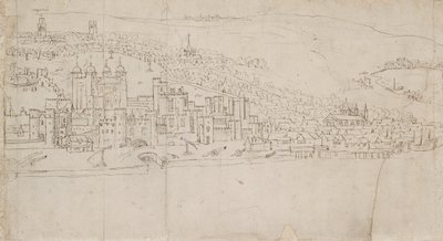 Lontoon panoraama nähtynä Southwarkista: The Tower, 1554 tekijältä Anthonis van den Wyngaerde