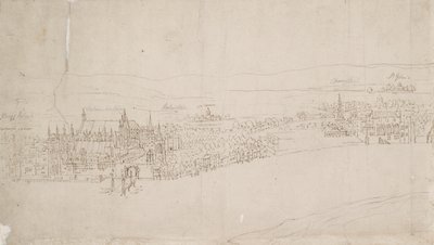 Lontoon panoraama Southwarkista nähtynä: Westminster, 1554 tekijältä Anthonis van den Wyngaerde