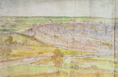 Panoraamanäkymä Brysseliin, 1500-luku (kynä ja muste ja wc paperilla) tekijältä Anthonis van den Wyngaerde