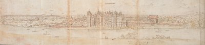 Richmondin palatsi Thamesin toiselta puolelta, 1562 tekijältä Anthonis van den Wyngaerde