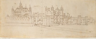 Hampton Court Palacen kappeli ja porttitalo, n. 1550-1560 tekijältä Anthonis van den Wyngaerde