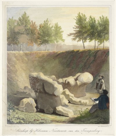 Kuvittajat arkeologisella kaivauksella Cairn lähellä Hilversumia Northward van den Trompenbergia (otsikko esineessä) tekijältä Anthonius Brouwer