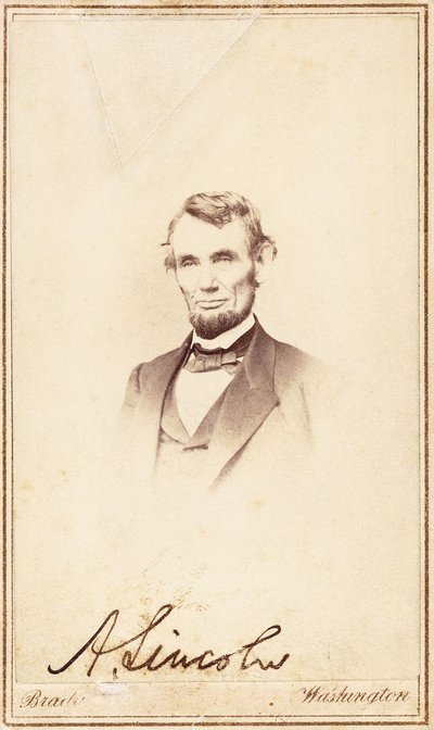 Abraham Lincoln, allekirjoitettu carte-de-visite, 1864 tekijältä Anthony Berger