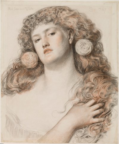 Punainen ruusu ja valkoinen, 1867 (liitu paperille) tekijältä Anthony Frederick Augustus Sandys