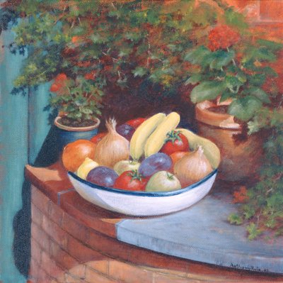 Hedelmät ja vihannekset al Fresco, 2003 (akryyli) tekijältä Anthony Rule