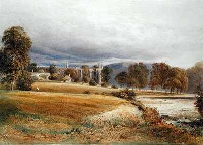 Bolton Abbey River Wharfesta, South View, n. 1825 (akvarelli paperille) tekijältä Anthony Vandyke Copley Fielding