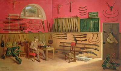 Sir Ralph Payne Gallwey asehuoneessaan Thirkleby Hallissa, Yorkshire, 1914. tekijältä Anthony de Bru