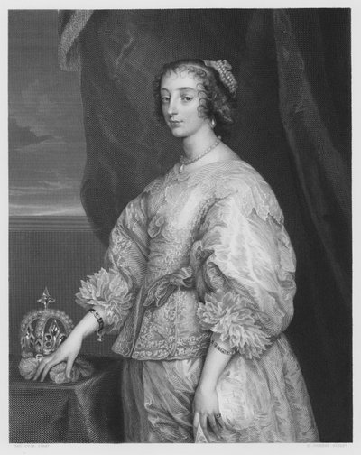 Kuningatar Henrietta Maria, kuninkaallisen kokoelman kuvasta (kaiverrus) tekijältä Anthony van (after) Dyck