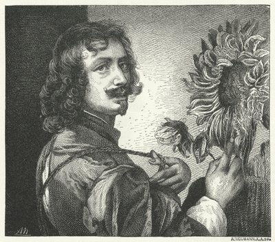 Flanderin barokkitaiteilija Anthony Van Dyckin omakuva (kaiverrus) tekijältä Anthony van (after) Dyck