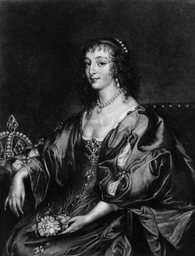 Henrietta Maria (1609-69), kuvitus teoksesta "Ison-Britannian historian maineikkaiden hahmojen muotokuvat", (mezzotint) ] tekijältä Anthony van Dyck