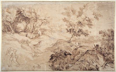Maisema Tizianin tapaan (kynä ja muste paperille) tekijältä Anthony van Dyck
