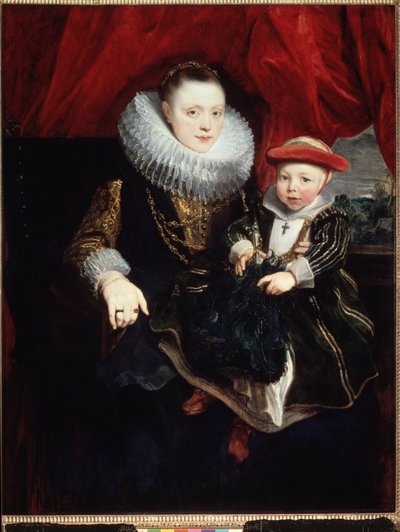 "Muotokuva nuoresta naisesta lapsen kanssa" (hän ​​kantaa mansikkaa) Sir Anthonis (Anton tai Antoon) van Dyckin maalaus (1599-1641) 1618 Mitat 131x102 cm Eremitaasin museo, Pietari (Pietari) tekijältä Anthony van Dyck