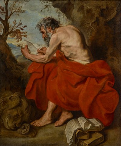 Pyhä Hieronymus erakko maisemassa, lukemassa tekijältä Anthony van Dyck