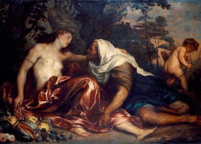 Vertumne ja Pomone (Jupiter ja Ceres): Nymfi Pomoneen rakastunut Vertumne naamioituu vanhaksi naiseksi lähestyäkseen häntä. Antonie Van Dyckin (1599-1641) maalaus 1623-1625 Sun. 141x197 cm Genes, Galleria di Palazzo Bianco tekijältä Anthony van Dyck