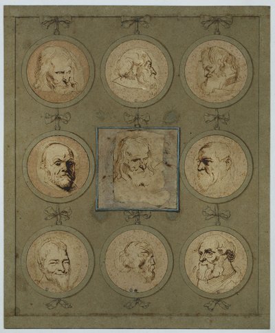 Kokoomalehti, jossa on yhdeksän päätutkielmaa medaljongeissa tekijältä Anthony van Dyck