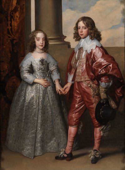 William II, Orangen prinssi, ja hänen morsiamensa Mary Stuart Willem II:n (1626-1650), Orangen prinssin ja prinsessa Mary Stuartin (1631-1660), myöhemmin prinsessa Royalin kaksoismuotokuva tekijältä Anthony van Dyck