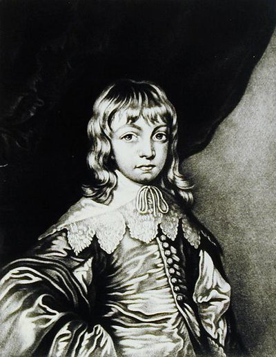 Muotokuva Georgesta, Buckinghamin herttuasta (1592-1628), Robert Dunkartonin (1744-n.1817) kaiverrus teoksesta Illustrious Characters in British History (mezzotint) tekijältä Anthony van after Dyck