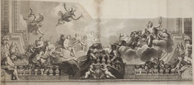 Nicolas Henri Tardieun (1674-1749) kaiverruksen piirustus Palais Royalin suuren gallerian katon keskimmäisestä paneelista. tekijältä Antoine (after) Coypel