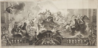 Palais Royalin suuren gallerian keskikaton suunnittelu, kaiverrus Nicolas Henri Tardieu (1674-1749) tekijältä Antoine (after) Coypel