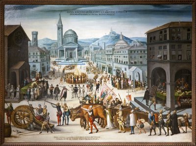 Kalvinistien Sac de Lyon vuonna 1562. Protestanttinen ikonoklastinen toiminta katolisen kirkon uskonnollisten kuvien kulttia vastaan. Ensimmäisen uskontosodan aikana paroni des Adretsin johtamat uudistukset valtasivat kaupungintalon ja Lyonin kaupungin tär tekijältä Antoine (school of) Caron