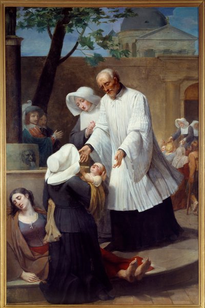Saint Vincent de Paul (1581 - 1660) huolehtii torjunta-aineista (St Vincent de Paul Helping the Plague Ridden). Antoine Ansiaux