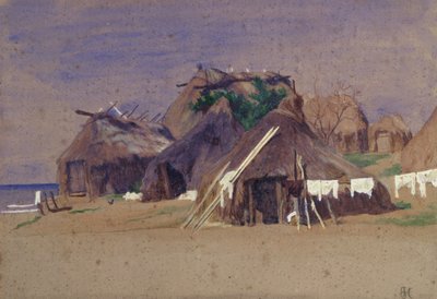Kalastajien mökit rannikolla tekijältä Antoine Auguste Ernest Herbert or Hebert