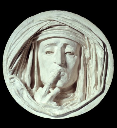 Hiljaisuus Symbolinen ele miehestä, joka laittaa sormen suulleen. Auguste Preault