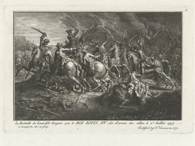 Näkymä Lauffeldtin taistelusta (Lafeld, lähellä Maastrichtia) 2. heinäkuuta 1747 Itävallan perintö sodan aikana tekijältä Antoine Benoist