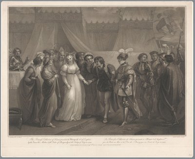 Catherine van Valois en koning Hendrik V van Engeland, 1420 Ranskan prinsessa Katariina lahjoitti Henrylle 5. Englannin (...) vuonna 1419 / La Princesse Catherine de France (...) (otsikko esineessä) tekijältä Antoine Cardon