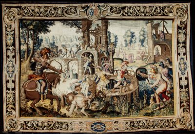 Bastionin hyökkäys- ja puolustusharjoitus, suunniteltu 1562–1565 (kudottu 1611–1627) (villa & silkki) tekijältä Antoine Caron