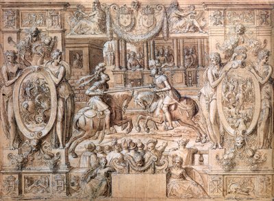 Turnaus Katariina de Medicin (1519-89) ja Henri II:n (1519-59) avioliiton yhteydessä vuonna 1533 (kynä ja paperille) tekijältä Antoine Caron
