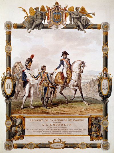 Marengon taistelun suhde 14. kesäkuuta 1800: Marechal Berthier näyttää Napoleon I:n taistelustrategian. Antoine Dit Carle Vernet (1758-1836) kuvitus tekijältä Antoine Charles Horace Vernet