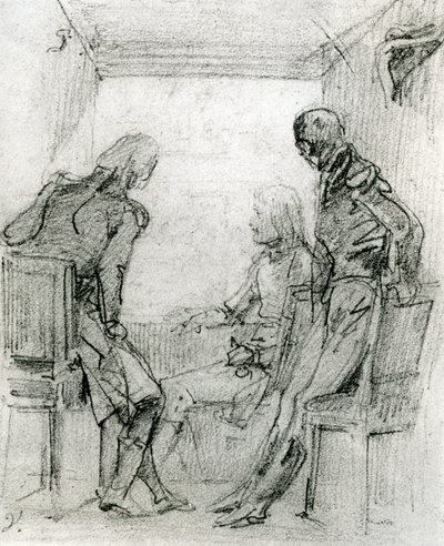 Kenraali Bonaparte katsomassa näytelmää Comédie Françaisessa Pariisissa, 1700-luvun lopulla (kynä ja puuhiili paperilla) tekijältä Antoine Charles Horace Vernet