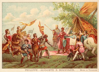 Philip Augustus Ranskalainen Bouvinesissa, 1214 (chromolitho) tekijältä Antoine Charles Horace Vernet