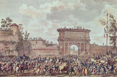 Ranskalaisten tulo Milanoon, 25 Floreal An IV (14. toukokuuta 1796) (akvatinta) tekijältä Antoine Charles Horace Vernet