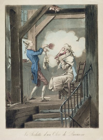 Asianajajan vessa, kaiverrus Philibert Louis Debucourt (1755-1832) tekijältä Antoine Charles Horace Vernet
