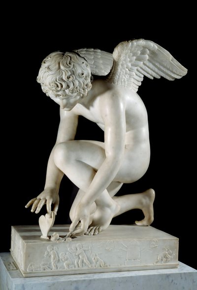 Amor eli "Rakkaus ottaa butterillonia" Marmoriveistos Antoine Denis Chaudet (1763-1810) 1817 Pariisi, Louvre-museo tekijältä Antoine Denis Chaudet