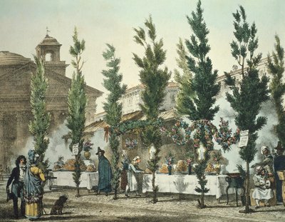 Italia, Rooma, Pantheon katuruokakauppiaat Antoine Jean-Baptiste Thomas, print tekijältä Antoine Jean Baptiste Thomas