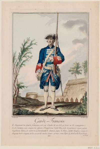 French Guards Ranskan kaarti, 1756. tekijältä Antoine Jean De Fehrt