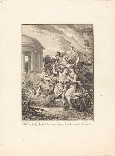 Etukappale: Viisauden avulla pakenemme rakkaudesta järjen syliin tekijältä Antoine Jean Duclos after Jean Michel Moreau
