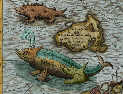 Yksityiskohta Olaus Magnuksen (1490-1557) merikartalta (Carta marina) tekijältä Antoine Lafrery