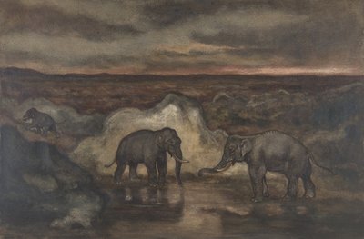 Elefantit altaan äärellä, 1810-75. tekijältä Antoine Louis Barye