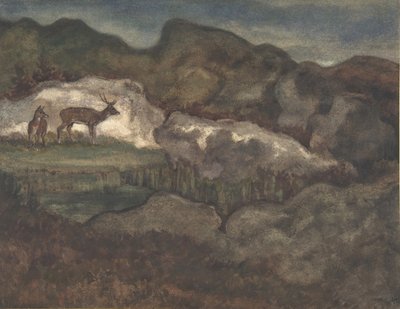Izards in the Glaciers Pyreneiden säämiskä, 1810-75. tekijältä Antoine Louis Barye