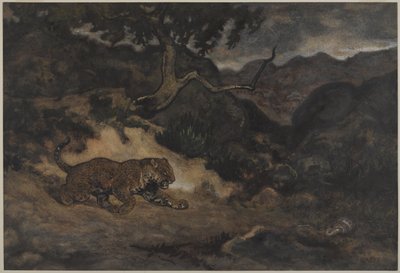 Jaguar Discovering a Snake, n.1840 (wc paperilla) tekijältä Antoine Louis Barye