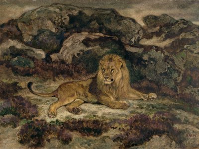 Lion reclining (wc paperilla) tekijältä Antoine Louis Barye